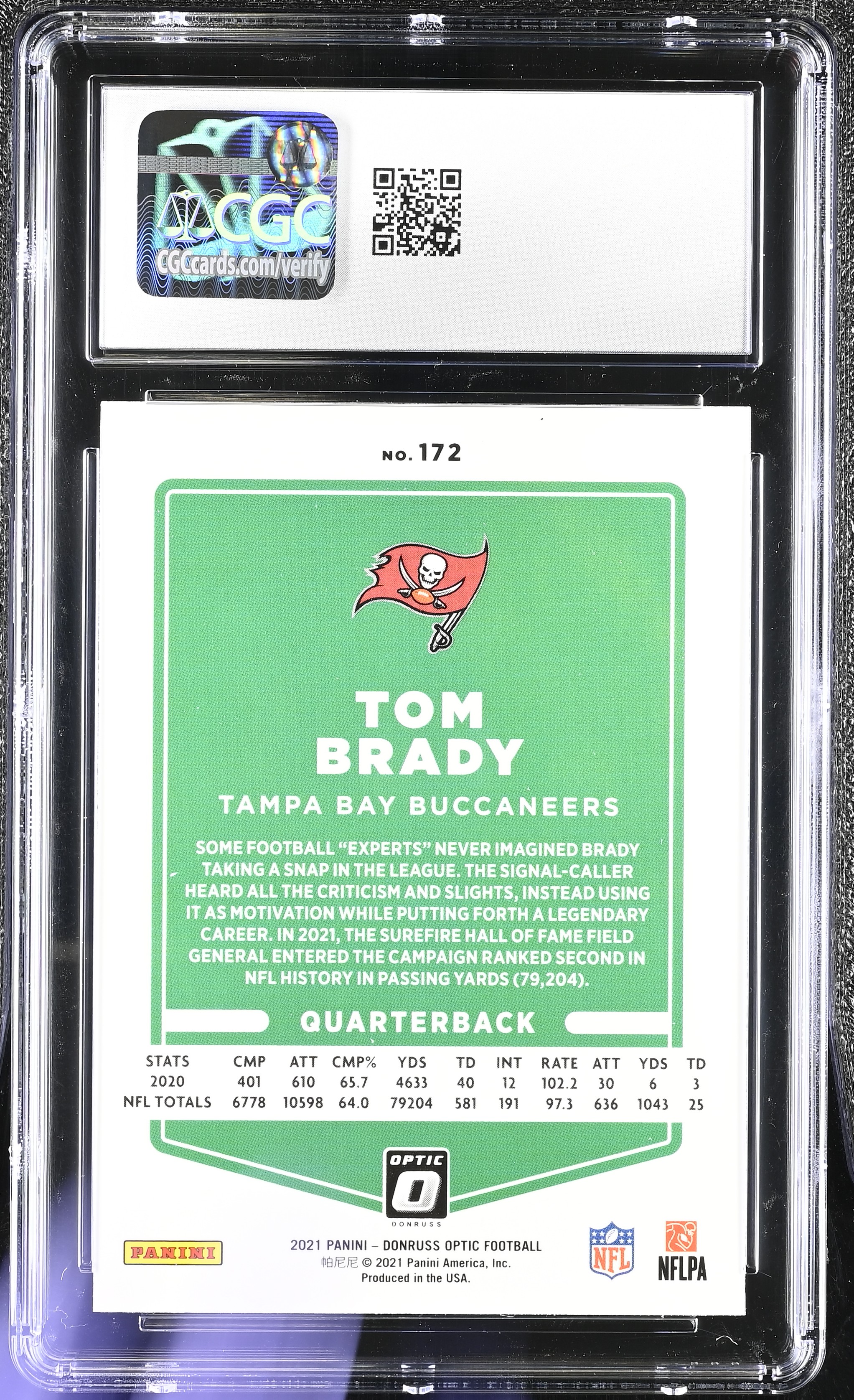 Tom Brady 2021 Donruss Optic #172 (CGC 10) at PristineAuction.com Tom Brady 2021 Donruss Optic #172 (CGC 10) at PristineAuction.com