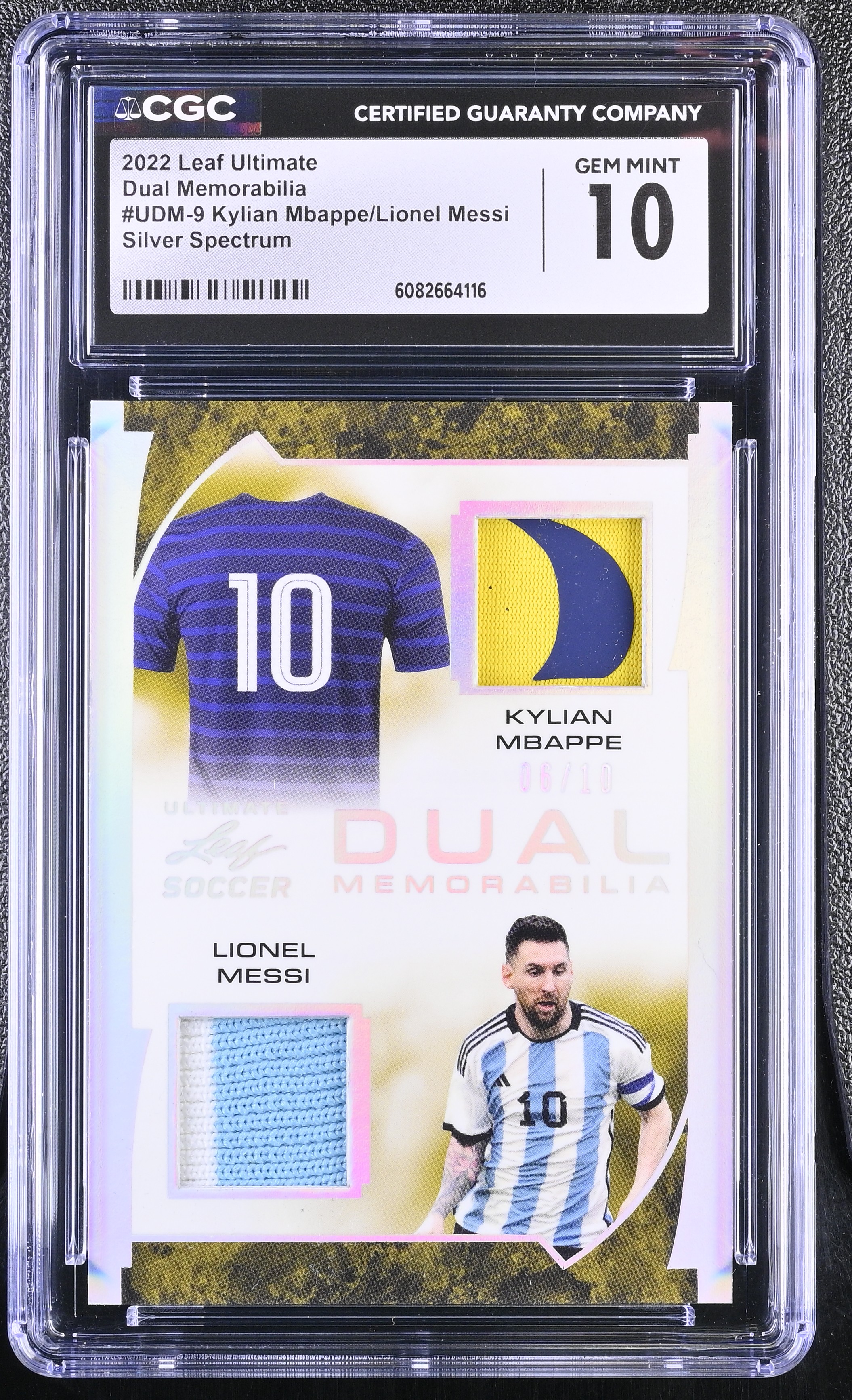 Kylian Mbappe/lionel Messi 2022 Leaf Ultimate Dual Memorabilia Silver Spectrum #9 #06/10 (CGC 10) at PristineAuction.com Kylian Mbappe/lionel Messi 2022 Leaf Ultimate Dual Memorabilia Silver Spectrum #9 #06/10 (CGC 10) at PristineAuction.com