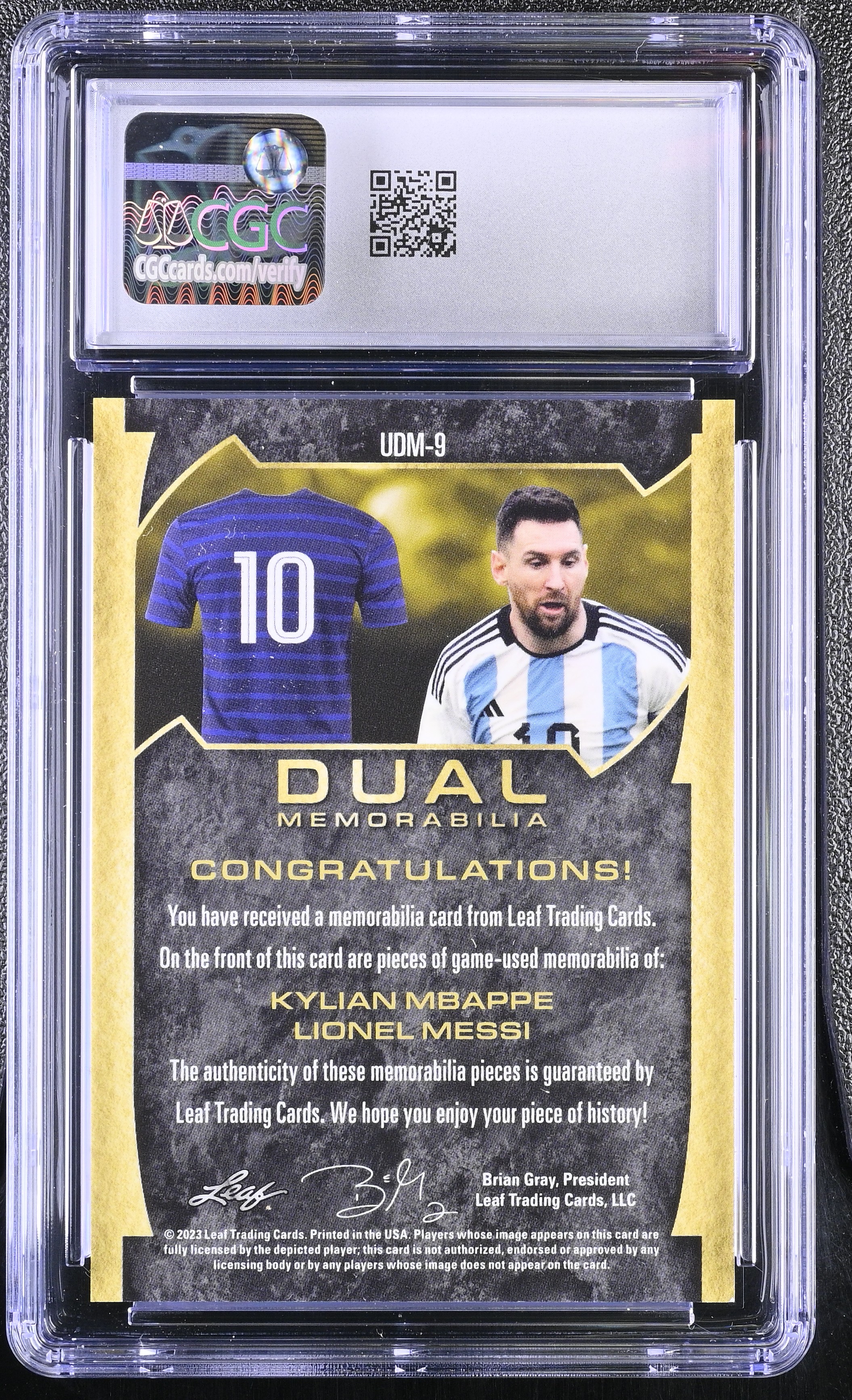 Kylian Mbappe/lionel Messi 2022 Leaf Ultimate Dual Memorabilia Silver Spectrum #9 #06/10 (CGC 10) at PristineAuction.com Kylian Mbappe/lionel Messi 2022 Leaf Ultimate Dual Memorabilia Silver Spectrum #9 #06/10 (CGC 10) at PristineAuction.com
