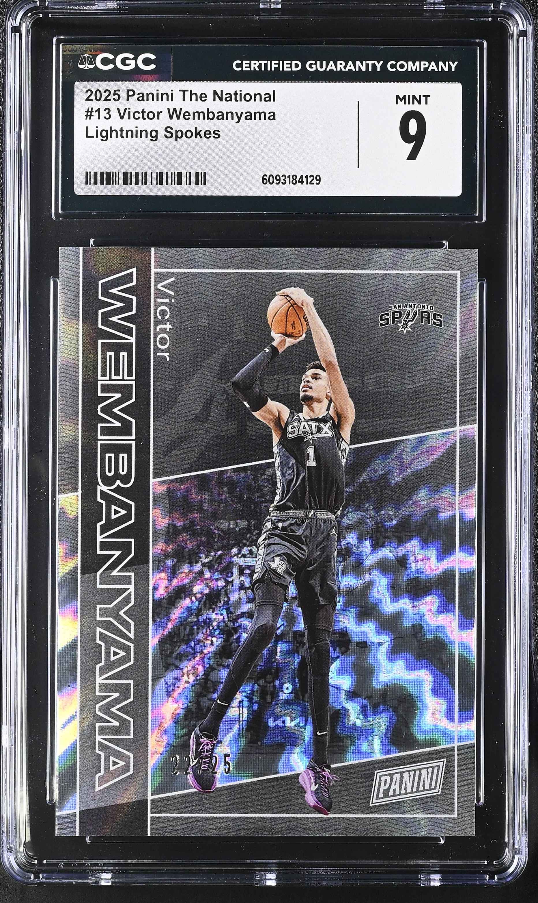 Victor Wembanyama 2025 Panini The National Lightning Spokes #13 #22/25 (CGC 9) at PristineAuction.com Victor Wembanyama 2025 Panini The National Lightning Spokes #13 #22/25 (CGC 9) at PristineAuction.com