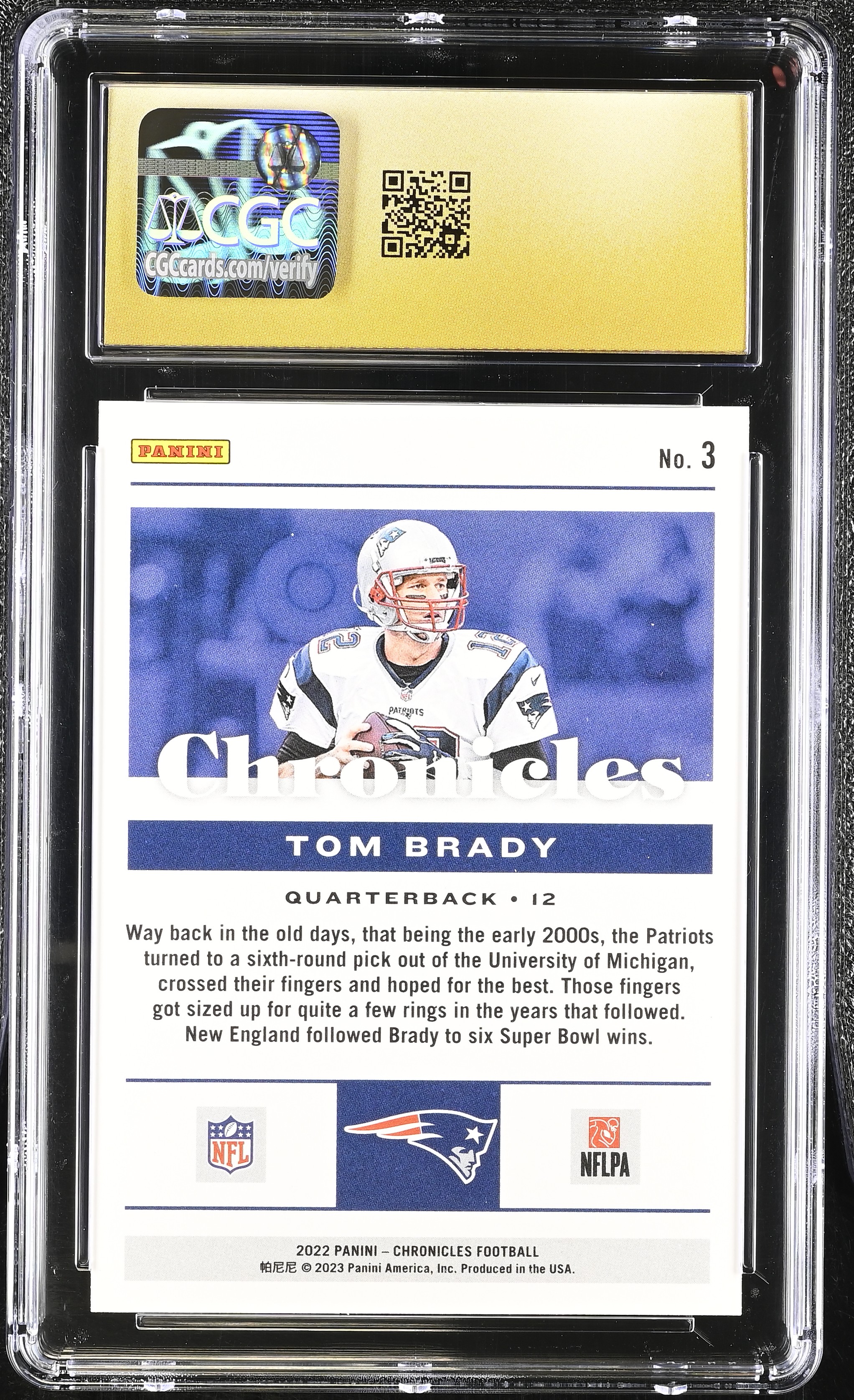 Tom Brady 2022 Panini Chronicles #3 (CGC 10 | Black Label) at PristineAuction.com Tom Brady 2022 Panini Chronicles #3 (CGC 10 | Black Label) at PristineAuction.com