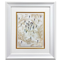 "Fragments (Populous)" 27x23 Custom Framed Original Mixed Media on Vintage Wallpaper by Craig Alan (Artova) at PristineAuction.com