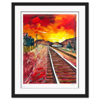 "Traintracks" LE 46x36 Custom Framed Giclee by Bob Dylan (Artova) at PristineAuction.com