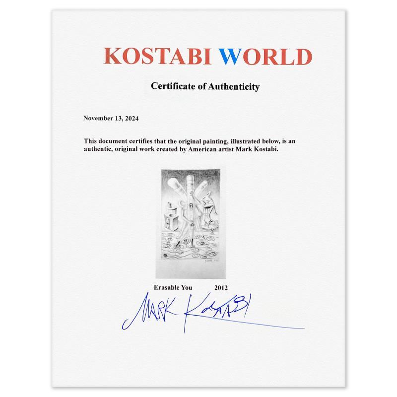 "Erasable You" 21x15 Custom Framed Original Drawing by Mark Kostabi (Artova) at PristineAuction.com "Erasable You" 21x15 Custom Framed Original Drawing by Mark Kostabi (Artova) at PristineAuction.com