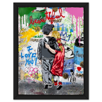 "Dreaming Together" 34x26 Custom Framed Mixed Media Original on Deckle Edge Paper by Mr. Brainwash (Artova) at PristineAuction.com
