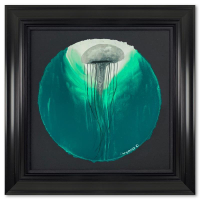 "Green Jellyfish Float" 30x30 Custom Framed Original Watercolor Painting on Deckle Edge Paper by Wyland (Artova) at PristineAuction.com
