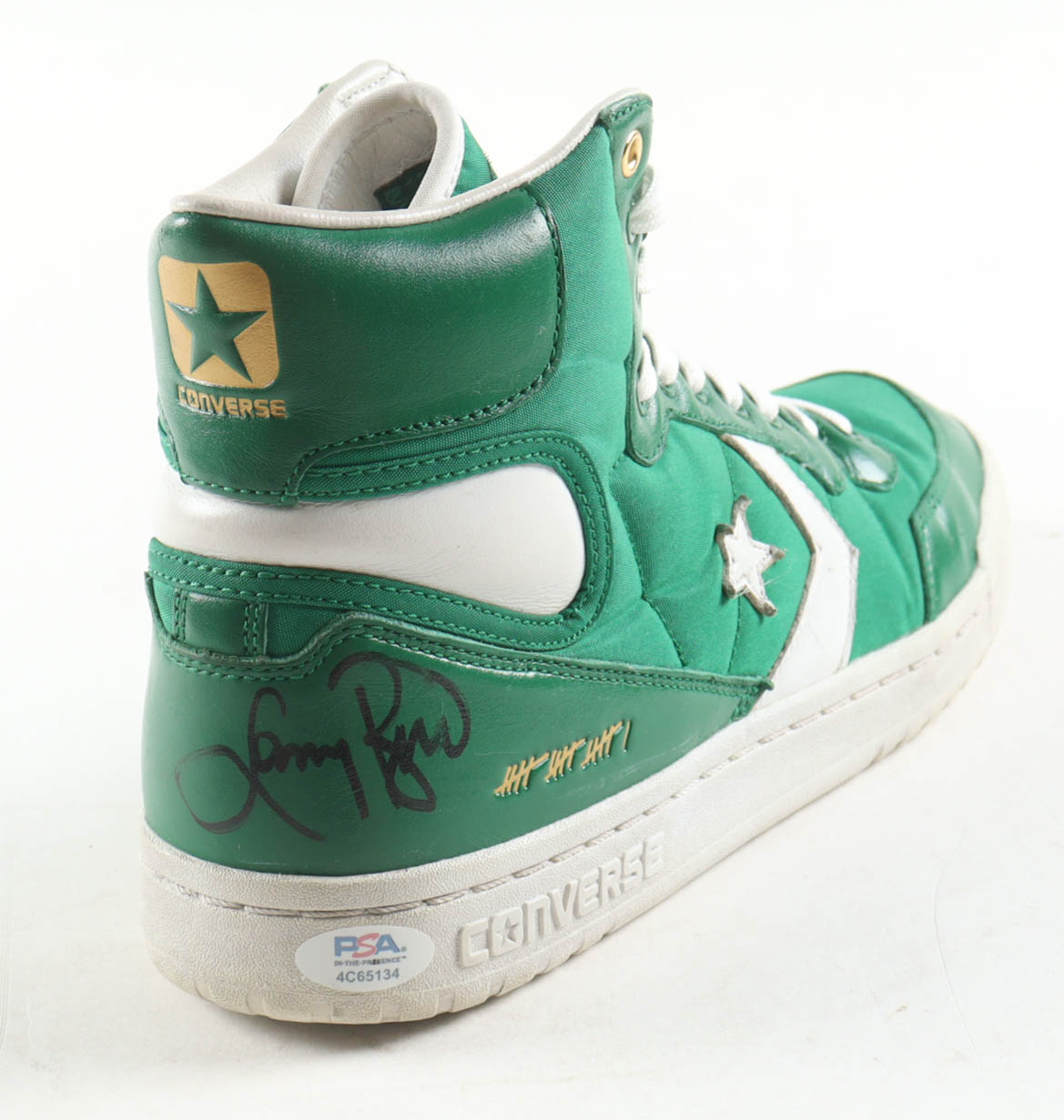 Larry Bird Signed Converse Special Edition 1984 Boston Celtics Championships Retired Shoe (PSA) at PristineAuction.com Larry Bird Signed Converse Special Edition 1984 Boston Celtics Championships Retired Shoe (PSA) at PristineAuction.com