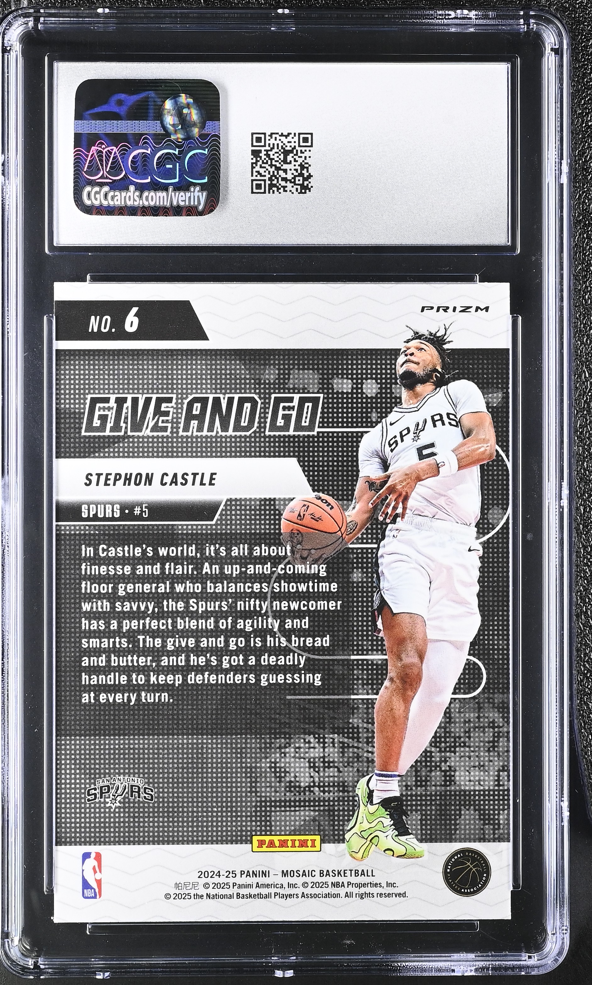 Stephon Castle 2024-25 Panini Mosaic Give And Go Mosaic #6 RC (CGC 10) at PristineAuction.com Stephon Castle 2024-25 Panini Mosaic Give And Go Mosaic #6 RC (CGC 10) at PristineAuction.com