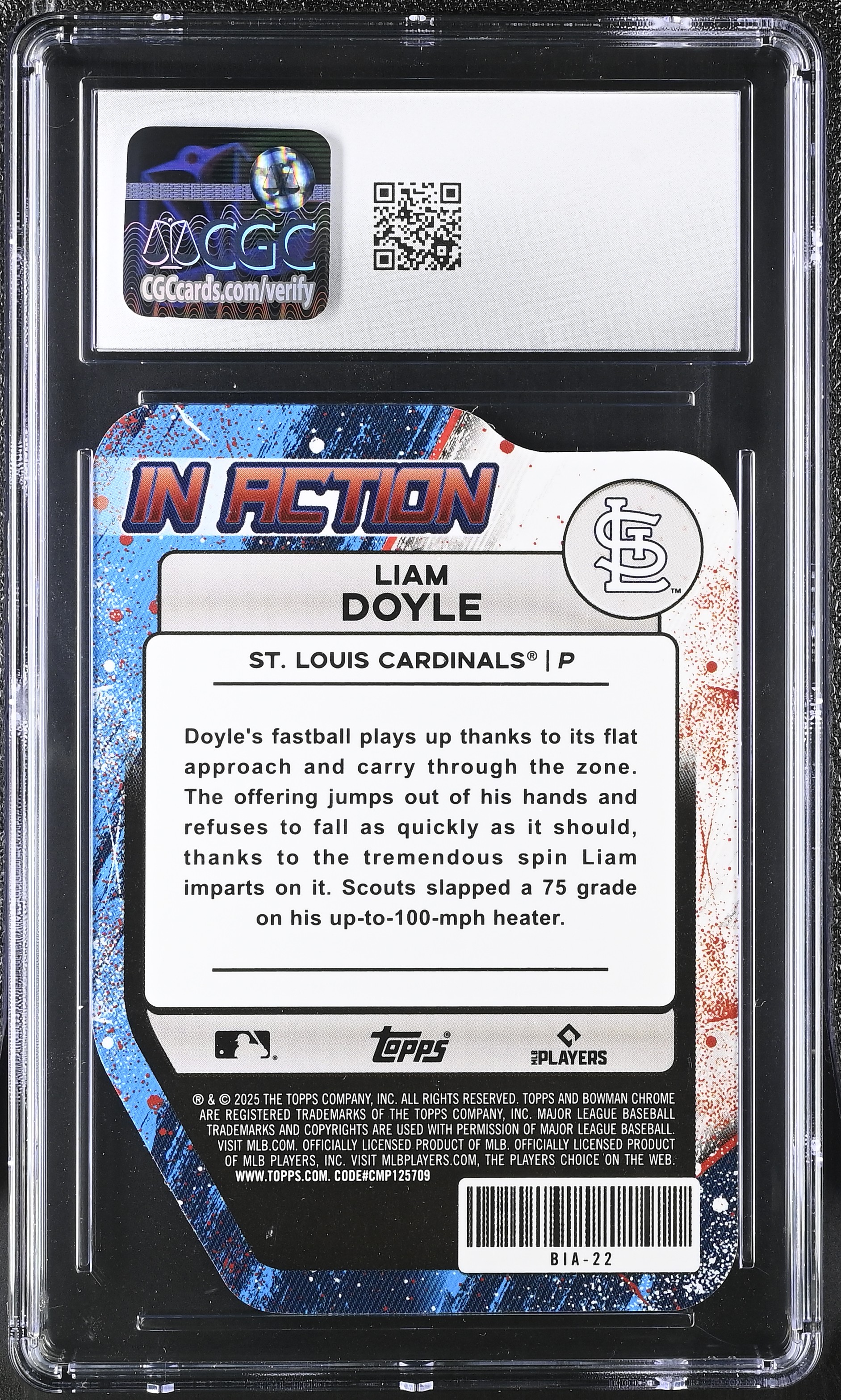 Liam Doyle 2025 Bowman Draft In Action Mini-diamond Refractor #22 RC #007/150 (CGC 10) at PristineAuction.com Liam Doyle 2025 Bowman Draft In Action Mini-diamond Refractor #22 RC #007/150 (CGC 10) at PristineAuction.com