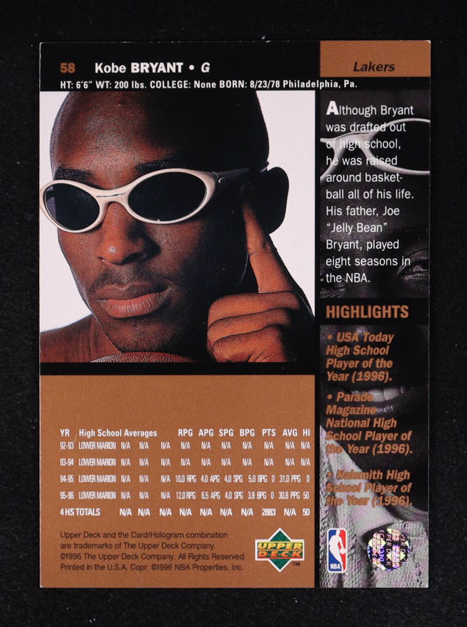 Kobe Bryant 1996-97 Upper Deck #58 RC at PristineAuction.com Kobe Bryant 1996-97 Upper Deck #58 RC at PristineAuction.com