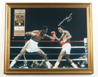 Sugar Ray Leonard Signed Hearns vs. Leonard Custom Framed Fight Photo with Original Caesars Palace Fight Ticket (Beckett) at PristineAuction.com
