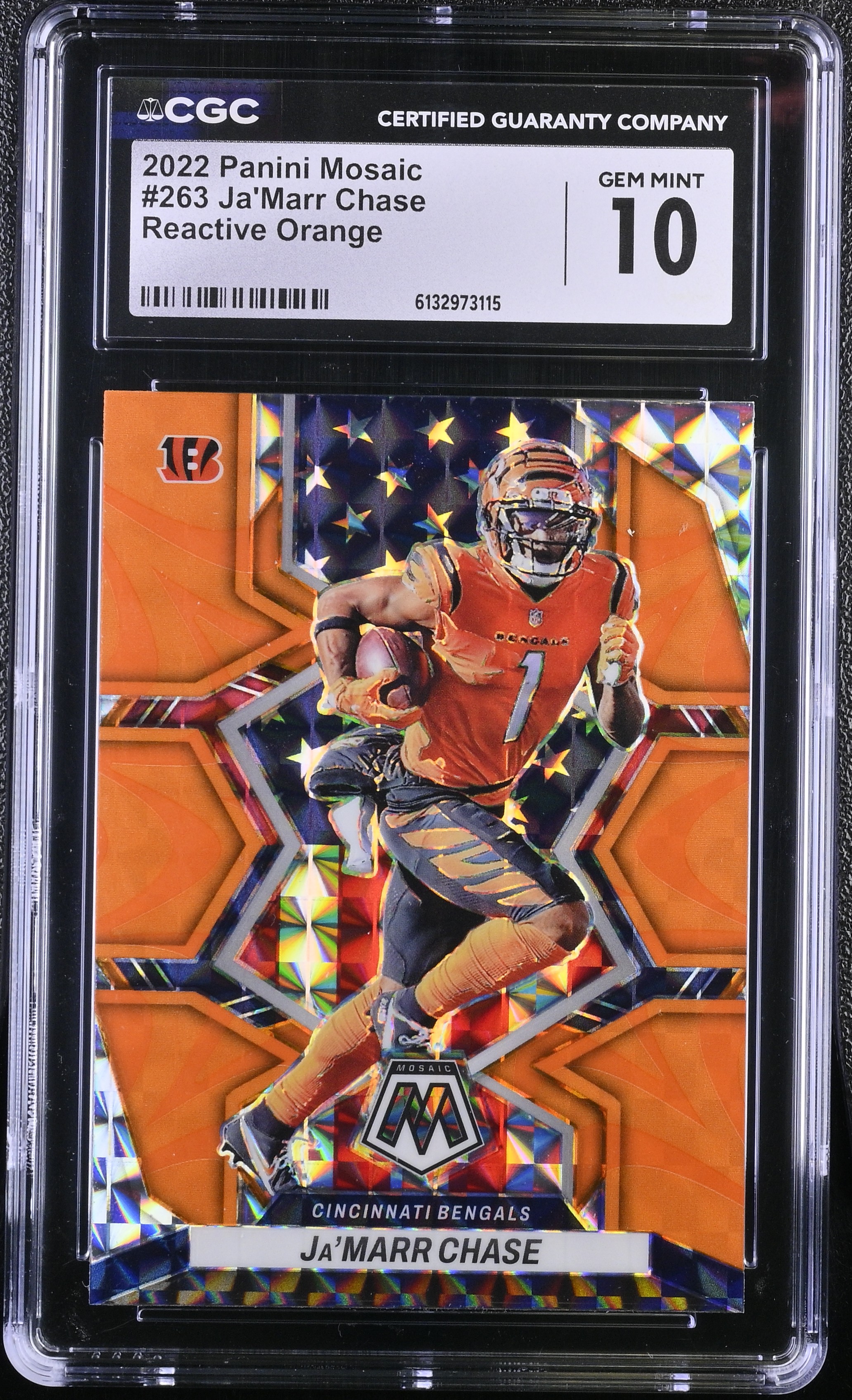 Ja'Marr Chase 2022 Panini Mosaic Reactive Orange #263 (CGC 10) at PristineAuction.com Ja'Marr Chase 2022 Panini Mosaic Reactive Orange #263 (CGC 10) at PristineAuction.com