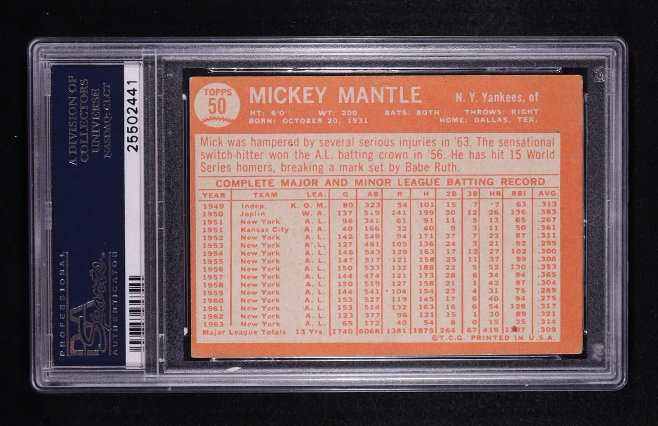 Mickey Mantle 1964 Topps #50 (PSA 3) at PristineAuction.com Mickey Mantle 1964 Topps #50 (PSA 3) at PristineAuction.com