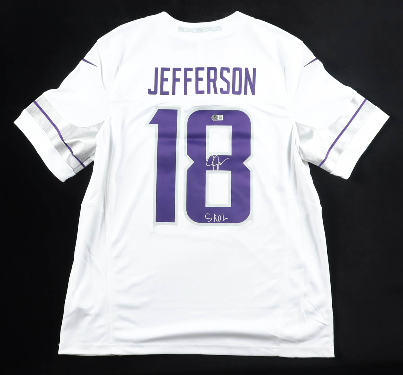 Justin Jefferson Signed Vikings Nike Authentic Jersey Inscribed "SKOL" (Beckett) at PristineAuction.com Justin Jefferson Signed Vikings Nike Authentic Jersey Inscribed "SKOL" (Beckett) at PristineAuction.com