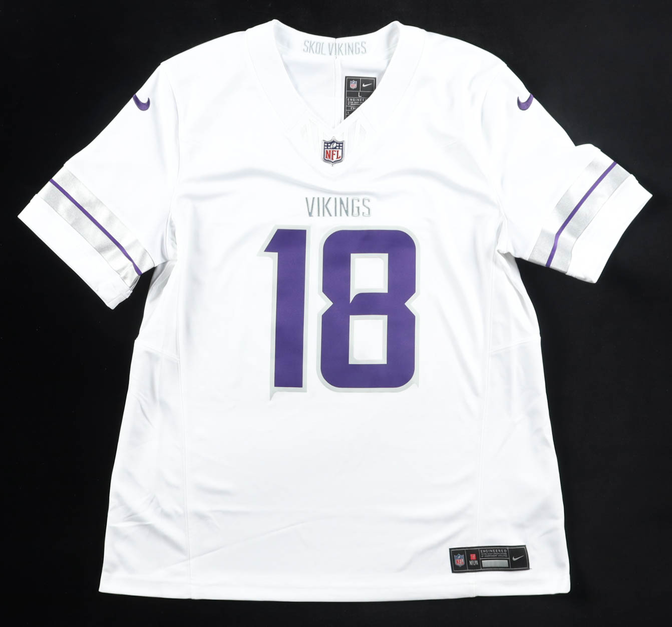Justin Jefferson Signed Vikings Nike Authentic Jersey Inscribed "SKOL" (Beckett) at PristineAuction.com Justin Jefferson Signed Vikings Nike Authentic Jersey Inscribed "SKOL" (Beckett) at PristineAuction.com