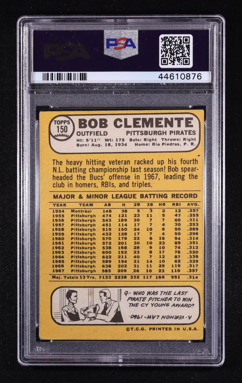 Bob Clemente 1968 Topps #150 (PSA 2) at PristineAuction.com Bob Clemente 1968 Topps #150 (PSA 2) at PristineAuction.com