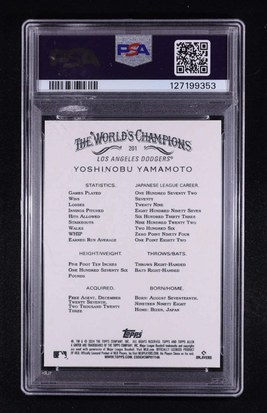 Yoshinobu Yamamoto 2024 Topps Allen and Ginter #201 RC (PSA 10) at PristineAuction.com Yoshinobu Yamamoto 2024 Topps Allen and Ginter #201 RC (PSA 10) at PristineAuction.com