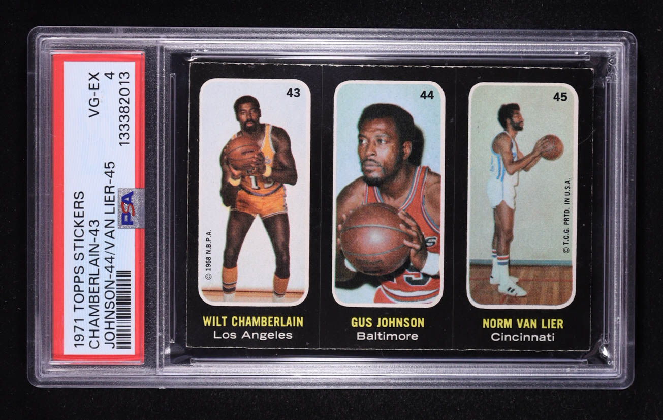 Wilt Chamberlain SP / Gus Johnson / Norm Van Lier 1971-72 Topps Trios #43 (PSA 4) at PristineAuction.com Wilt Chamberlain SP / Gus Johnson / Norm Van Lier 1971-72 Topps Trios #43 (PSA 4) at PristineAuction.com
