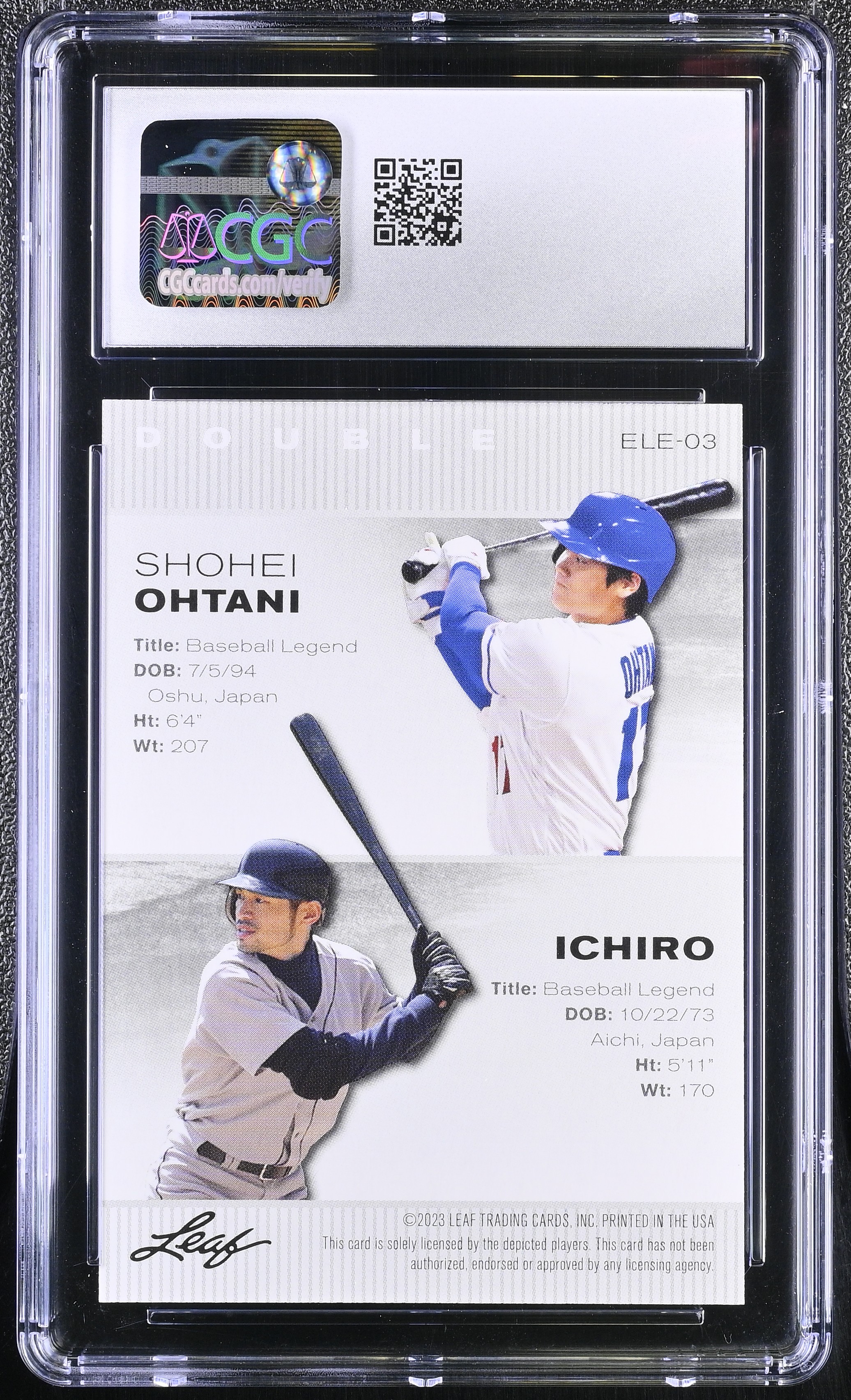 Shohei Ohtani/Ichiro 2023 Leaf Special Release Exclusive Legends Edition #03 (CGC 10) at PristineAuction.com Shohei Ohtani/Ichiro 2023 Leaf Special Release Exclusive Legends Edition #03 (CGC 10) at PristineAuction.com
