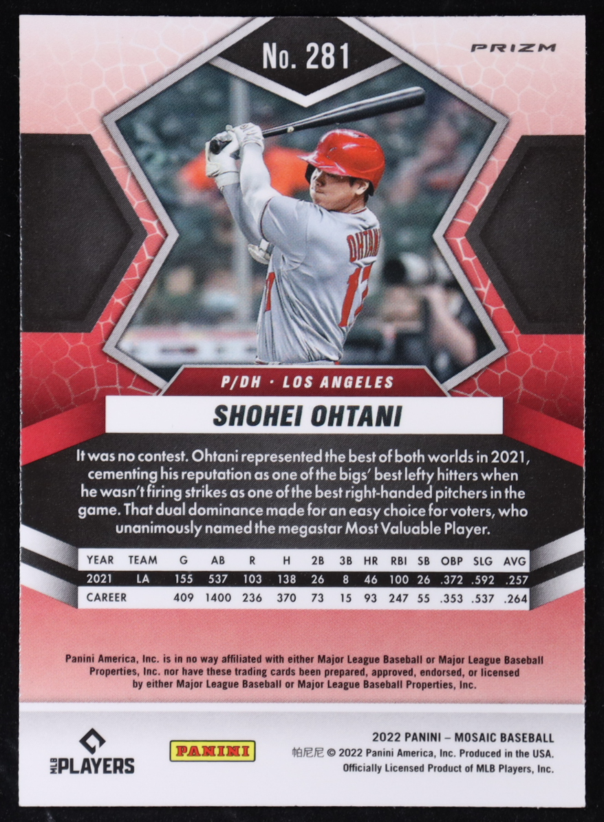 Shohei Ohtani 2022 Panini Mosaic Mosaic Green AW #281 at PristineAuction.com Shohei Ohtani 2022 Panini Mosaic Mosaic Green AW #281 at PristineAuction.com