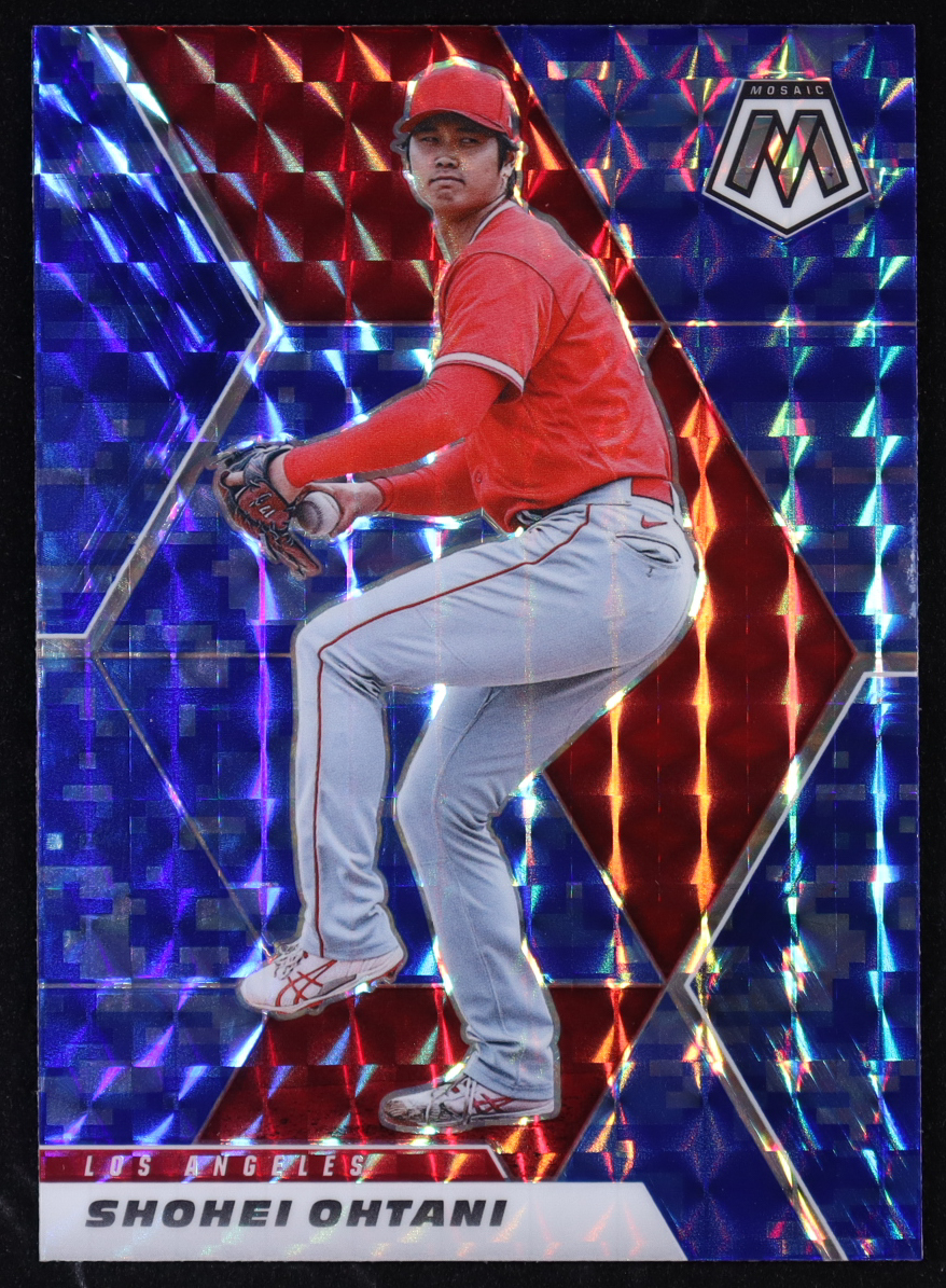 Shohei Ohtani 2021 Panini Mosaic Mosaic Blue Camo #179 at PristineAuction.com Shohei Ohtani 2021 Panini Mosaic Mosaic Blue Camo #179 at PristineAuction.com