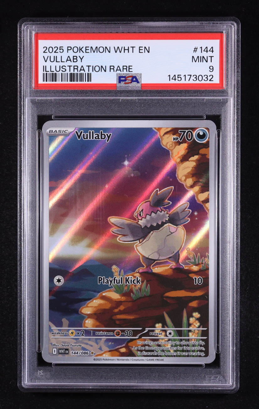 Vullaby 2025 Pokemon White Flare #144 Holo (PSA 9) at PristineAuction.com Vullaby 2025 Pokemon White Flare #144 Holo (PSA 9) at PristineAuction.com