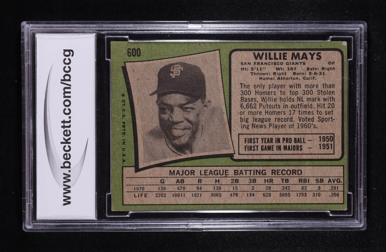 Willie Mays 1971 Topps #600 (BCCG 7) at PristineAuction.com Willie Mays 1971 Topps #600 (BCCG 7) at PristineAuction.com