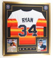 Nolan Ryan Signed Custom Framed Jersey Display Inscribed "HOF 99" with (5) Nolan Ryan Pins (PSA) at PristineAuction.com