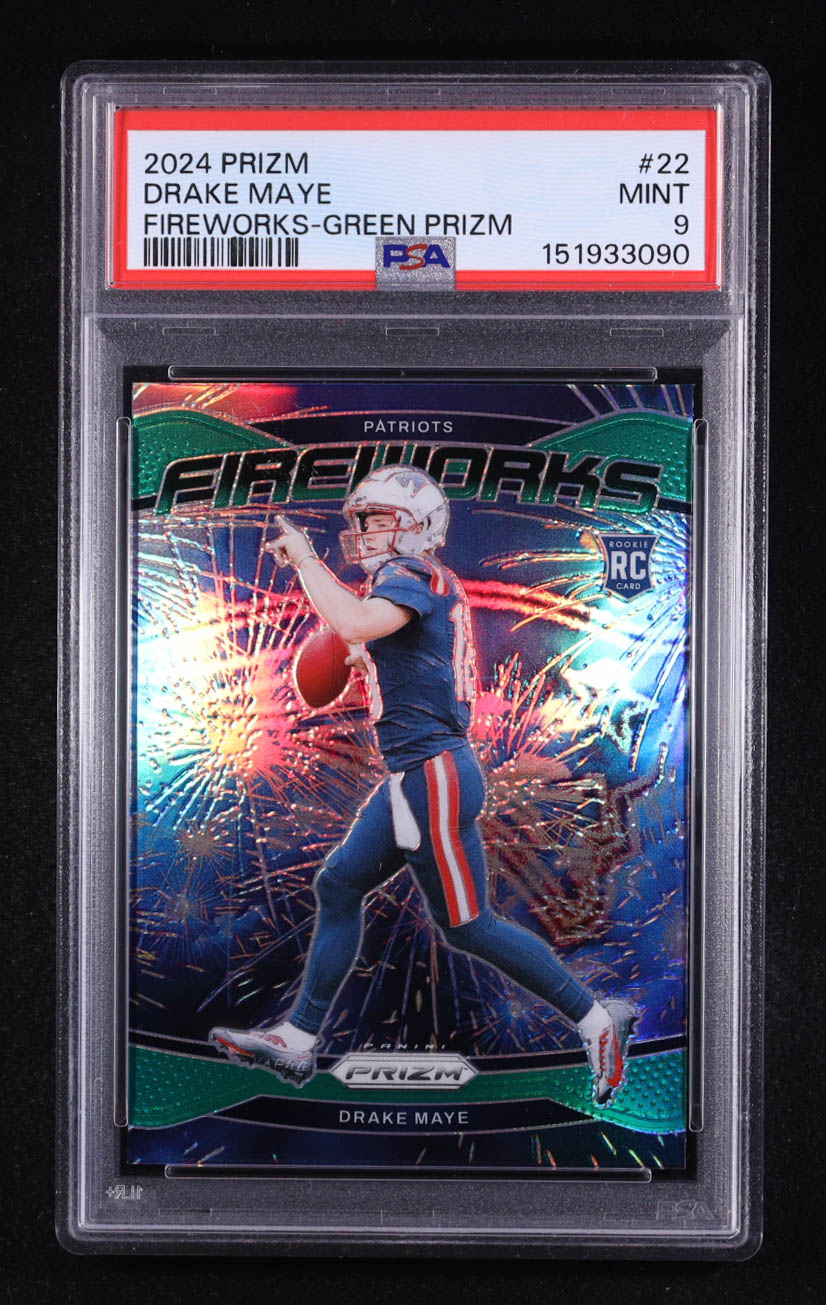 Drake Maye 2024 Panini Prizm Fireworks Prizms Green #22 RC (PSA 9) at PristineAuction.com Drake Maye 2024 Panini Prizm Fireworks Prizms Green #22 RC (PSA 9) at PristineAuction.com