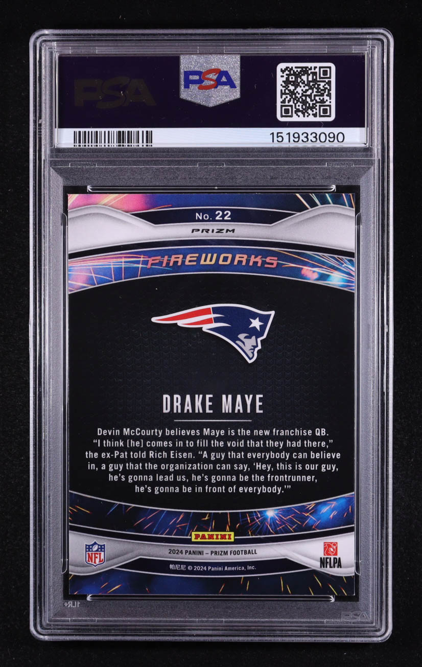 Drake Maye 2024 Panini Prizm Fireworks Prizms Green #22 RC (PSA 9) at PristineAuction.com Drake Maye 2024 Panini Prizm Fireworks Prizms Green #22 RC (PSA 9) at PristineAuction.com