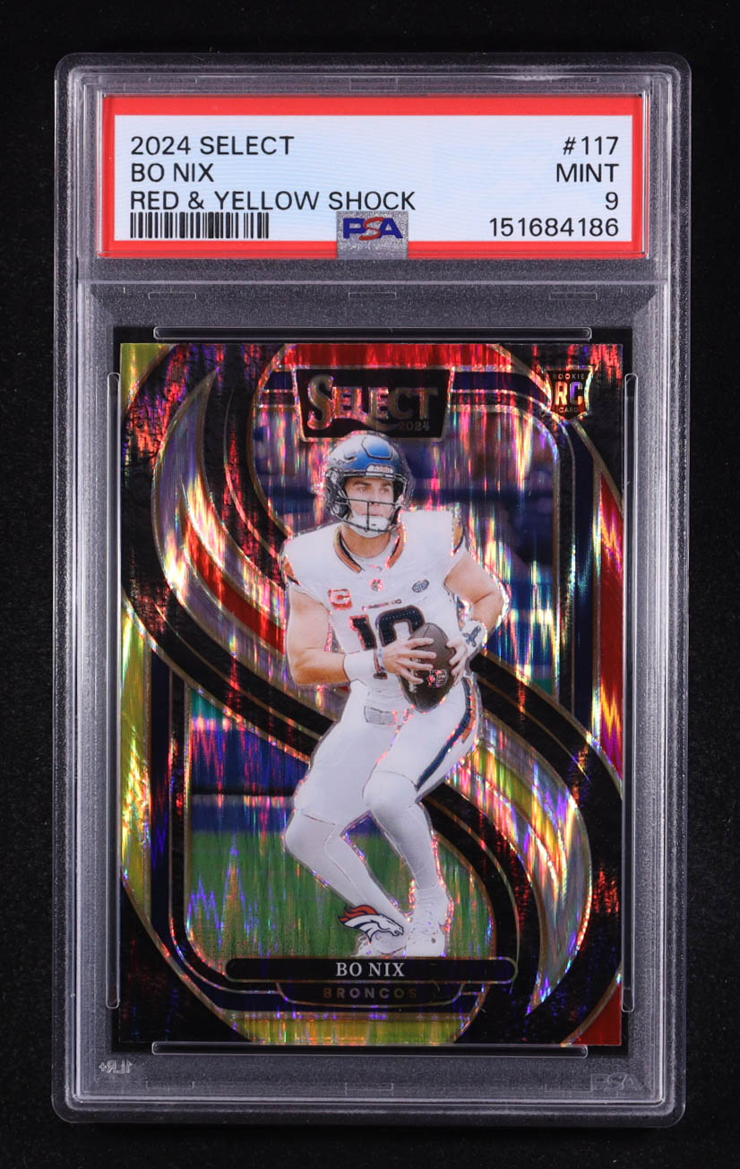 Bo Nix 2024 Select Prizm Red and Yellow Shock #117 RC (PSA 9) at PristineAuction.com Bo Nix 2024 Select Prizm Red and Yellow Shock #117 RC (PSA 9) at PristineAuction.com