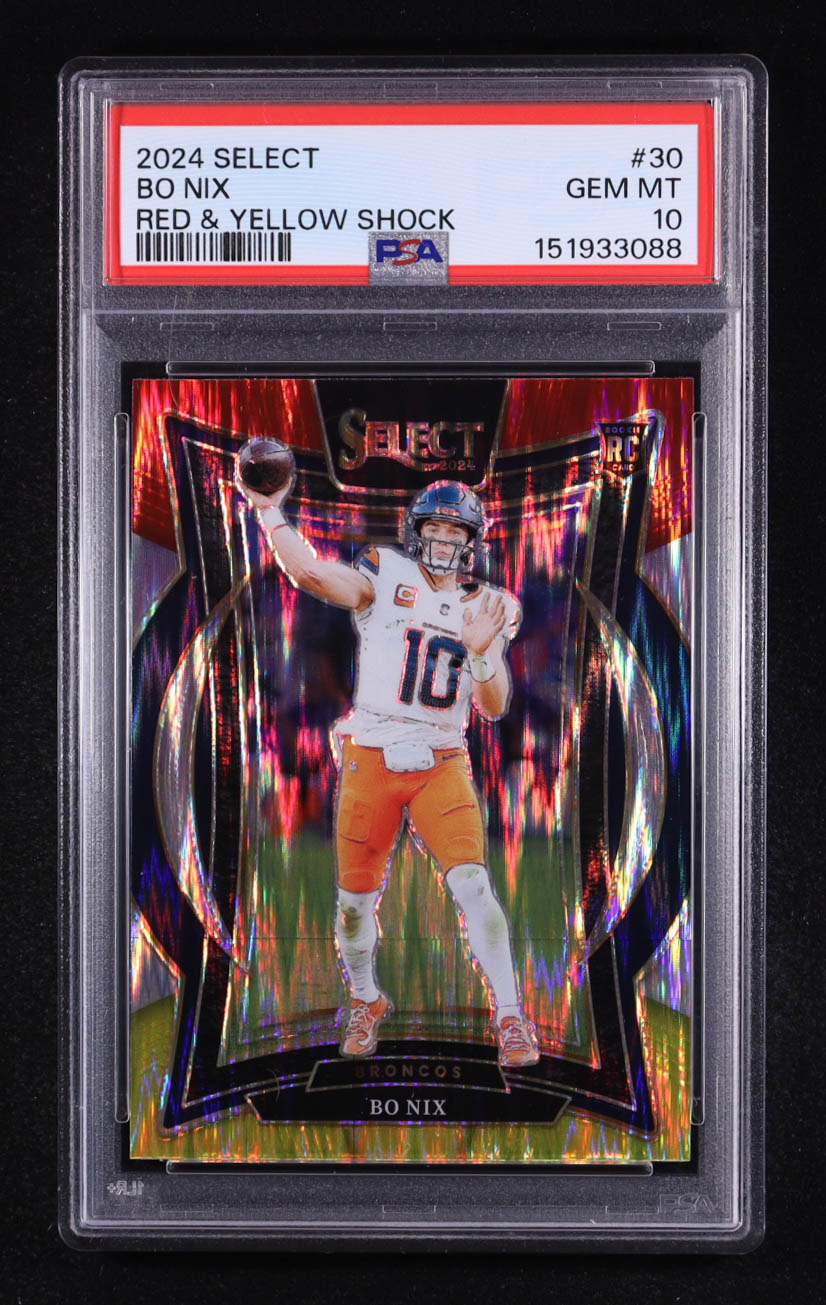 Bo Nix 2024 Select Prizm Red and Yellow Shock #30 RC (PSA 10) at PristineAuction.com Bo Nix 2024 Select Prizm Red and Yellow Shock #30 RC (PSA 10) at PristineAuction.com