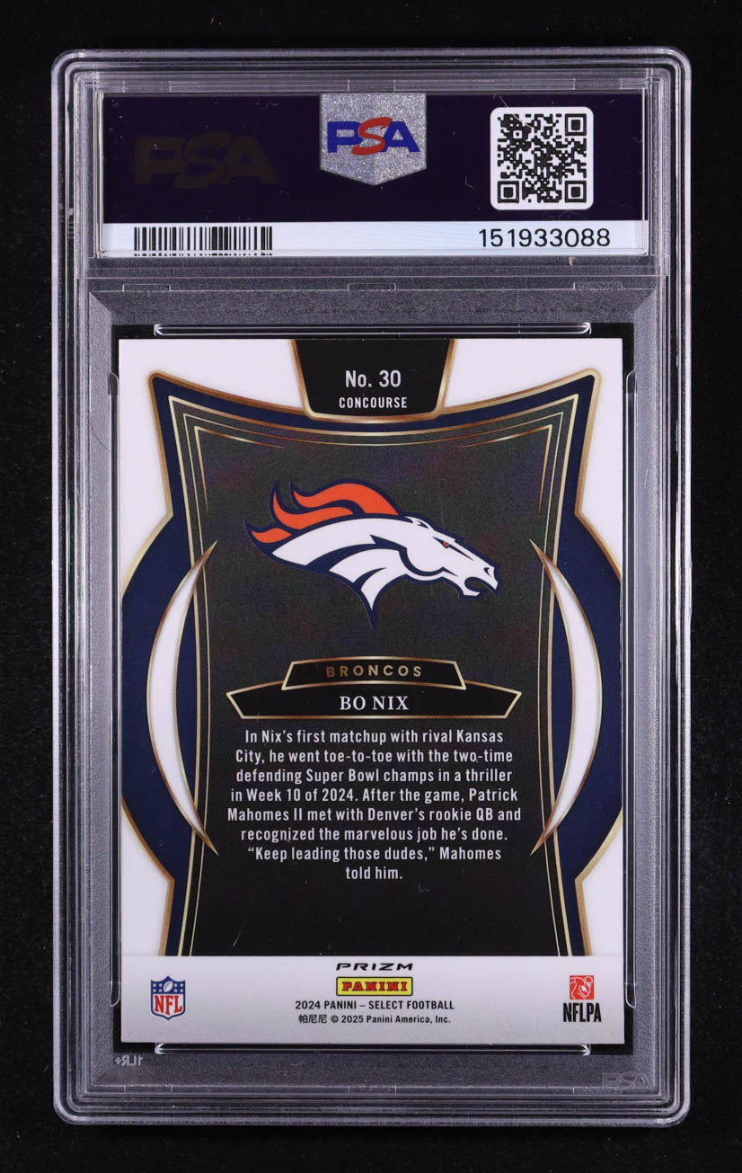 Bo Nix 2024 Select Prizm Red and Yellow Shock #30 RC (PSA 10) at PristineAuction.com Bo Nix 2024 Select Prizm Red and Yellow Shock #30 RC (PSA 10) at PristineAuction.com