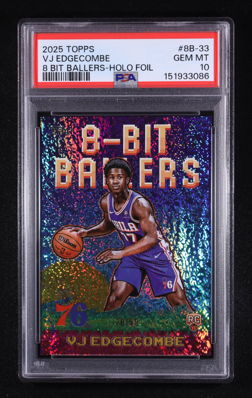 VJ Edgecombe 2025-26 Topps 8-Bit Ballers Holo Foil #8B33 RC (PSA 10) at PristineAuction.com VJ Edgecombe 2025-26 Topps 8-Bit Ballers Holo Foil #8B33 RC (PSA 10) at PristineAuction.com