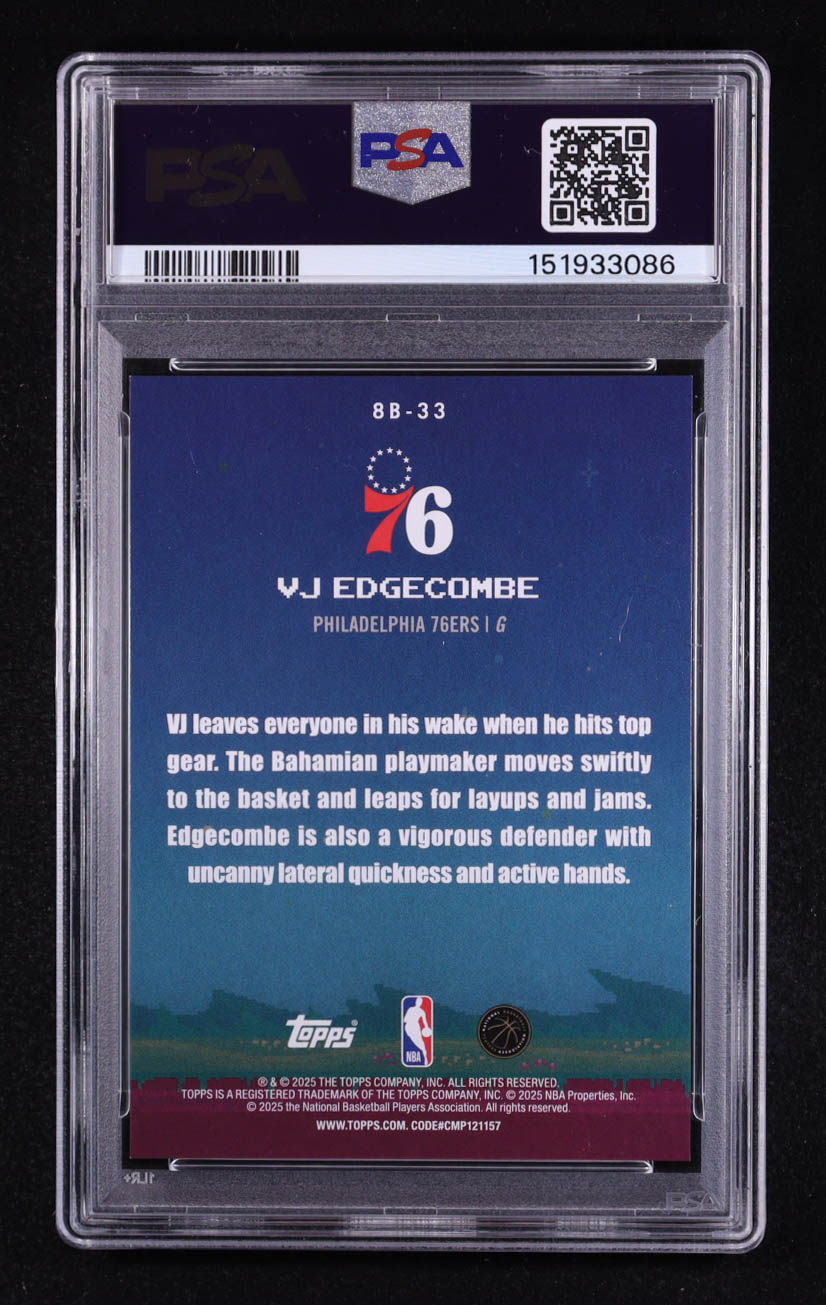VJ Edgecombe 2025-26 Topps 8-Bit Ballers Holo Foil #8B33 RC (PSA 10) at PristineAuction.com VJ Edgecombe 2025-26 Topps 8-Bit Ballers Holo Foil #8B33 RC (PSA 10) at PristineAuction.com