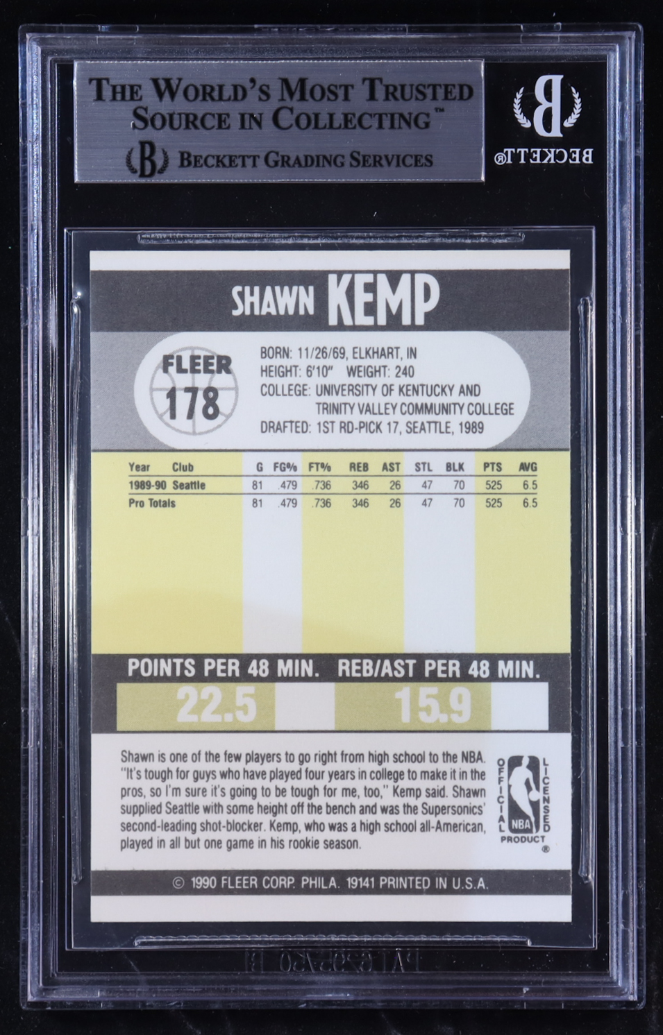 Shawn Kemp 1990-91 Fleer #178 RC (BGS 8.5) at PristineAuction.com Shawn Kemp 1990-91 Fleer #178 RC (BGS 8.5) at PristineAuction.com