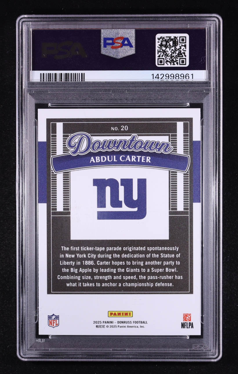 Abdul Carter 2025 Donruss Downtown! #20 RC (PSA 10) at PristineAuction.com Abdul Carter 2025 Donruss Downtown! #20 RC (PSA 10) at PristineAuction.com