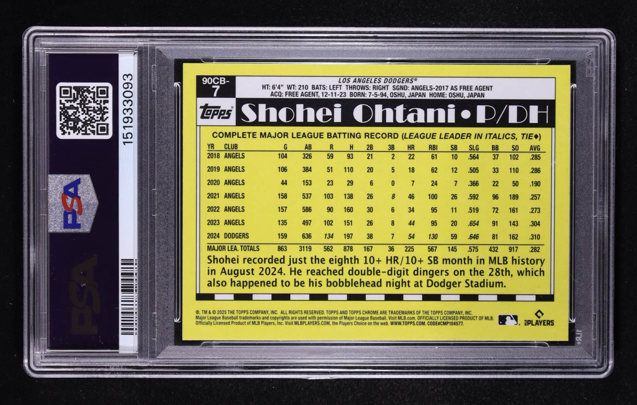 Shohei Ohtani 2025 Topps Chrome '90 Topps #90CB7 (PSA 10) at PristineAuction.com Shohei Ohtani 2025 Topps Chrome '90 Topps #90CB7 (PSA 10) at PristineAuction.com