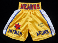 Thomas Hearns Signed Boxing Trunks Inscribed "Hitman" (Beckett) at PristineAuction.com