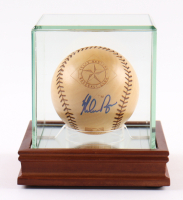 Nolan Ryan Signed Rangers Logo Carved Wooden Baseball with Display Case (PSA) at PristineAuction.com