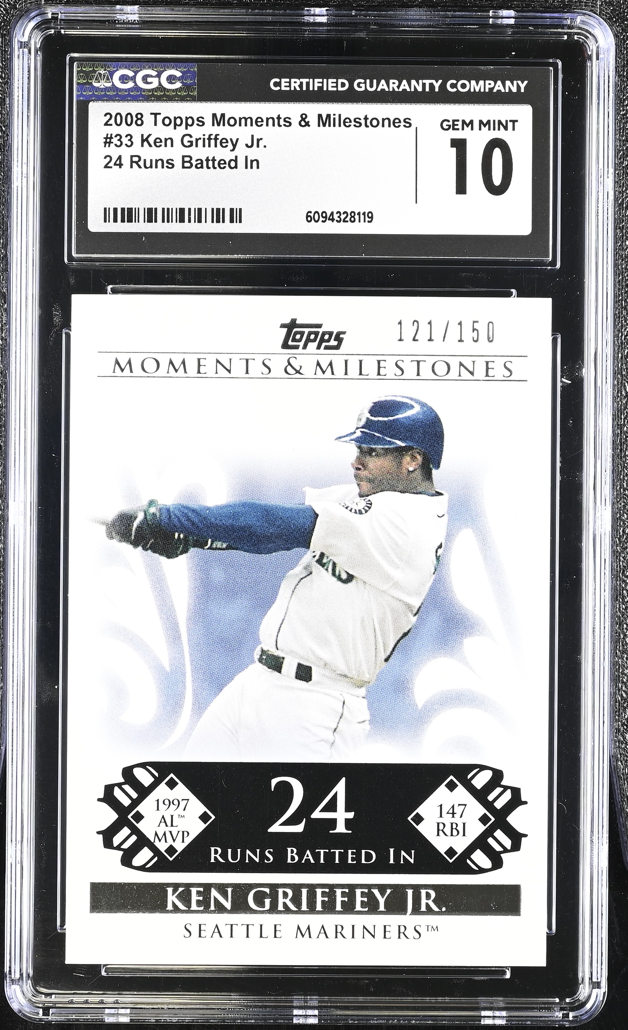 Ken Griffey Jr. 2008 Topps Moments & Milestones 24 Runs Batted In #33 #121/150 (CGC 10) at PristineAuction.com Ken Griffey Jr. 2008 Topps Moments & Milestones 24 Runs Batted In #33 #121/150 (CGC 10) at PristineAuction.com