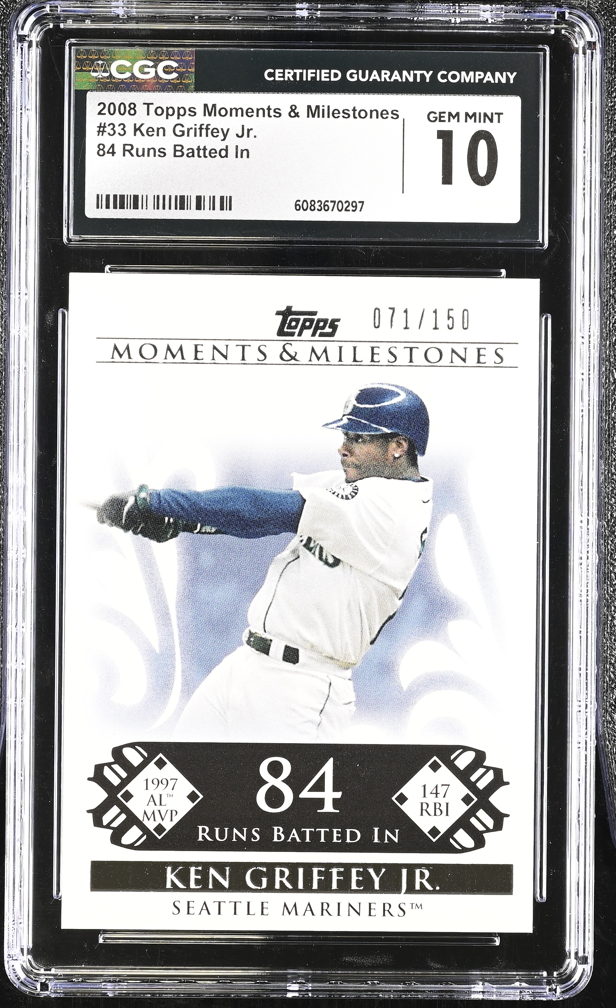 Ken Griffey Jr. 2008 Topps Moments & Milestones 84 Runs Batted In #33 #71/150 (CGC 10) at PristineAuction.com Ken Griffey Jr. 2008 Topps Moments & Milestones 84 Runs Batted In #33 #71/150 (CGC 10) at PristineAuction.com