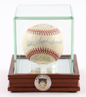 "Baseball Hall of Famers" Logo Baseball with Display Case Signed by (9) with Harmon Killebrew, Robin Roberts, Enos Slaughter, Warren Spahn with HOF Pin (PSA) at PristineAuction.com