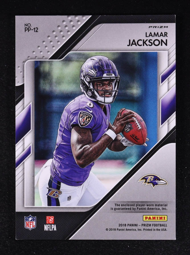 Lamar Jackson 2018 Panini Prizm Prizm Premier Jerseys Pink #12 RC at PristineAuction.com Lamar Jackson 2018 Panini Prizm Prizm Premier Jerseys Pink #12 RC at PristineAuction.com