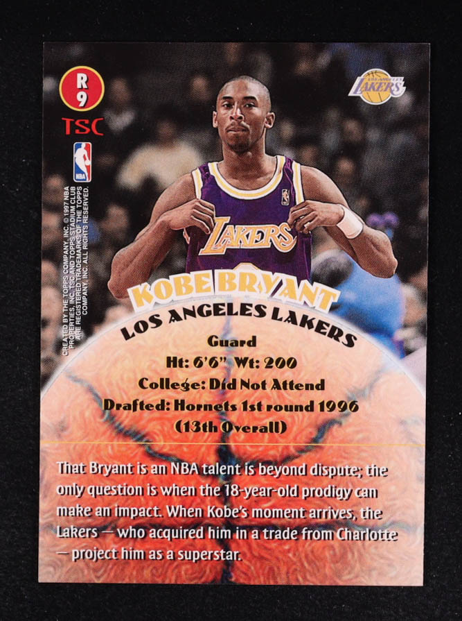 Kobe Bryant 1996-97 Stadium Club Rookies 2 #R9 RC at PristineAuction.com Kobe Bryant 1996-97 Stadium Club Rookies 2 #R9 RC at PristineAuction.com