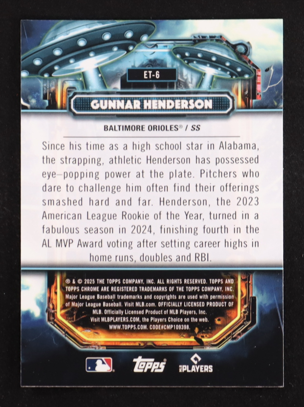 Gunnar Henderson 2025 Topps Cosmic Chrome Extraterrestrial Talent #ET6 at PristineAuction.com Gunnar Henderson 2025 Topps Cosmic Chrome Extraterrestrial Talent #ET6 at PristineAuction.com