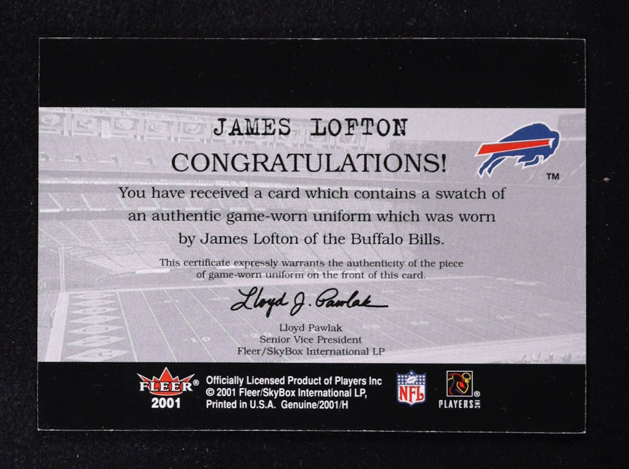 James Lofton 2001 Fleer Genuine Final Cut Jerseys #15 at PristineAuction.com James Lofton 2001 Fleer Genuine Final Cut Jerseys #15 at PristineAuction.com