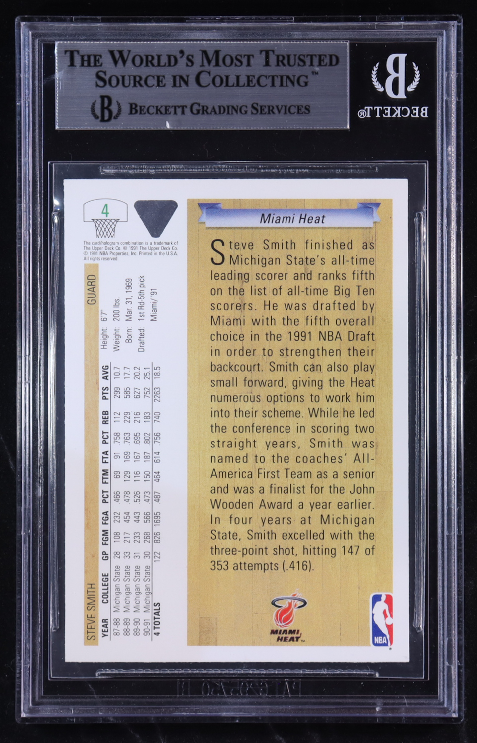 Steve Smith 1991-92 Upper Deck #4 (BGS 8.5) at PristineAuction.com Steve Smith 1991-92 Upper Deck #4 (BGS 8.5) at PristineAuction.com