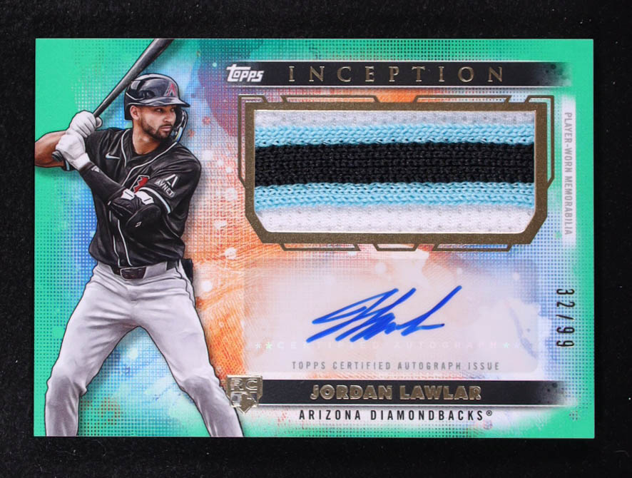 Jordan Lawlar 2024 Topps Inception Patch Autographs Green #APCJLA #32/99 at PristineAuction.com Jordan Lawlar 2024 Topps Inception Patch Autographs Green #APCJLA #32/99 at PristineAuction.com