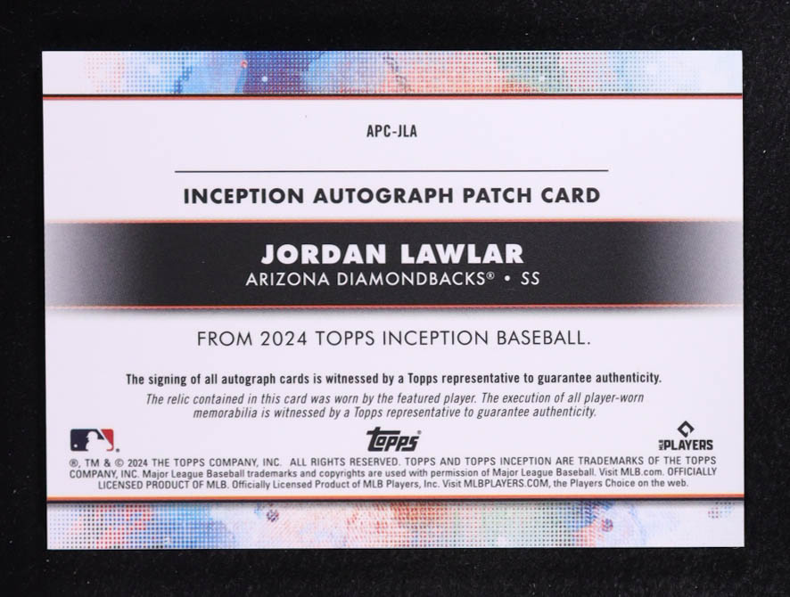Jordan Lawlar 2024 Topps Inception Patch Autographs Green #APCJLA #32/99 at PristineAuction.com Jordan Lawlar 2024 Topps Inception Patch Autographs Green #APCJLA #32/99 at PristineAuction.com